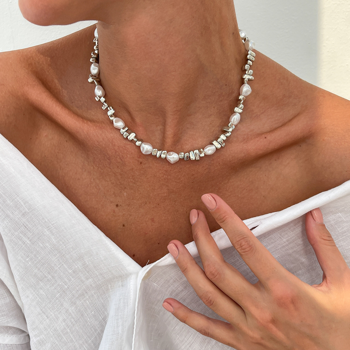 Jewelry irregular pearl necklace five-pointed star irregular CCB copper-clad iron chain neck chain