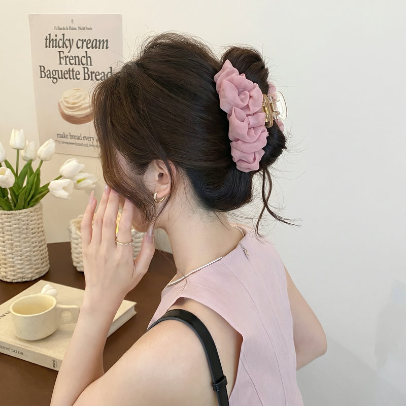 Mesh bow claw clip for women 2026 new hair clip for thick hair back of head shark clip summer hair accessory