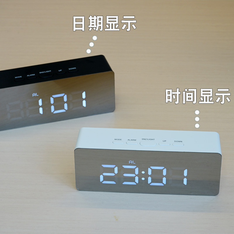 Simple mirror LED electronic alarm clock desktop night light digital clock student special alarm clock