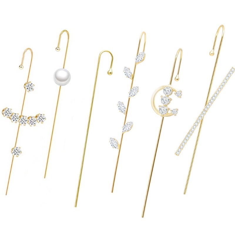 Copper zircon ear hook simple line earring women piercing surround ear cuff oblique line earring