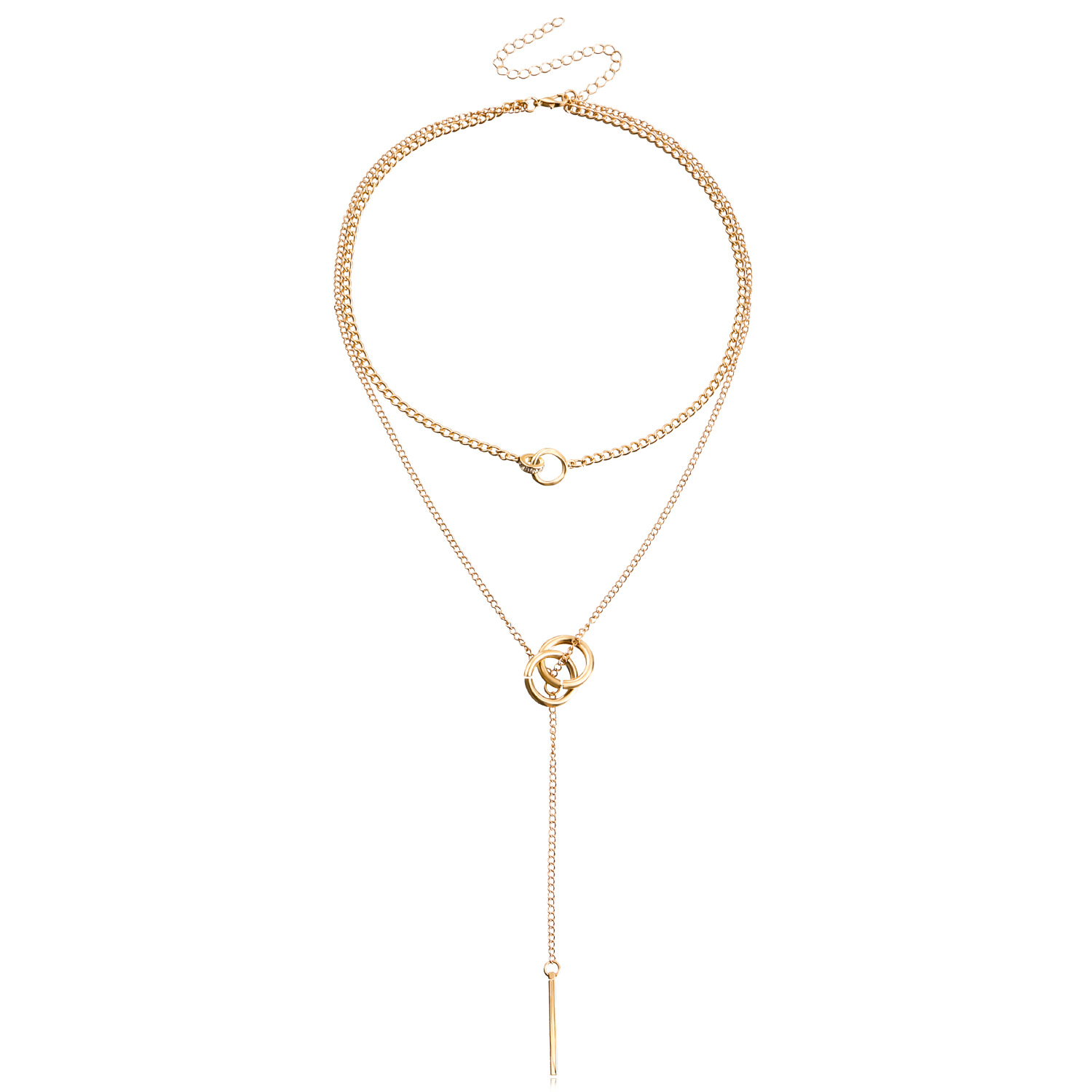 Accessories Cool Double Ring Choker Tassel Long Bar Pendant Necklace Sweater Chain Necklace