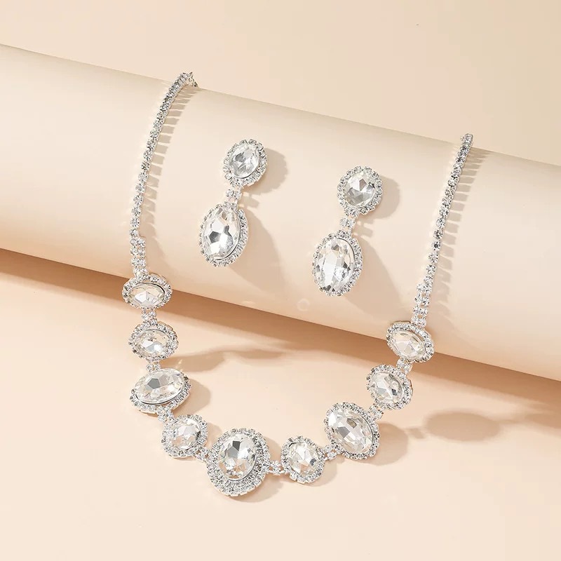 Exquisite super shiny crystal necklace earring set bride accessories wedding dress evening dress accessories banquet ear accessories