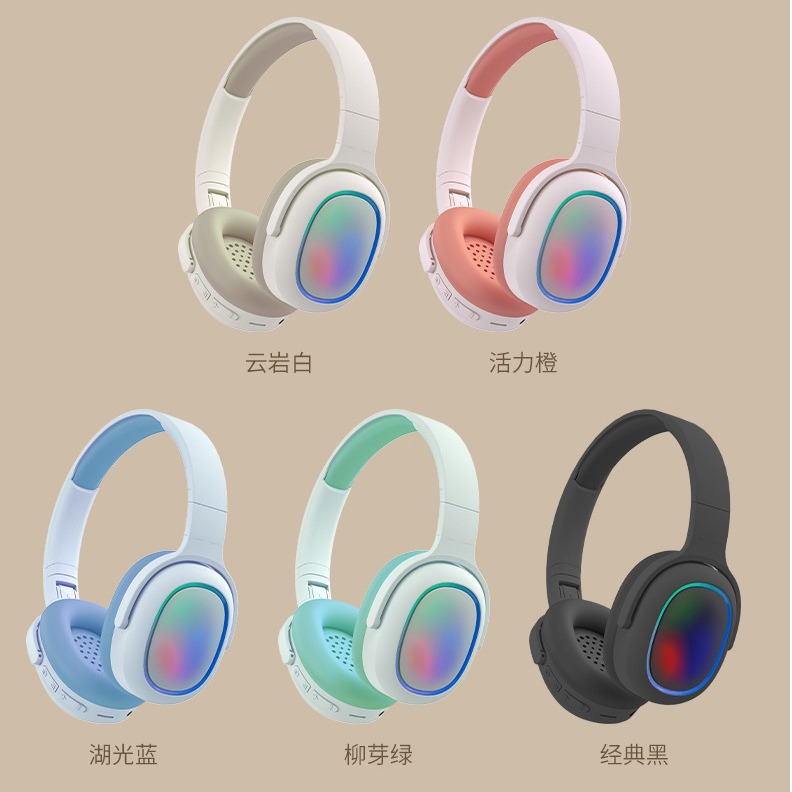 2024 New Headband Gaming Headphone Bluetooth Card Cool Glowing Wireless Noise Reduction Gradient Sports