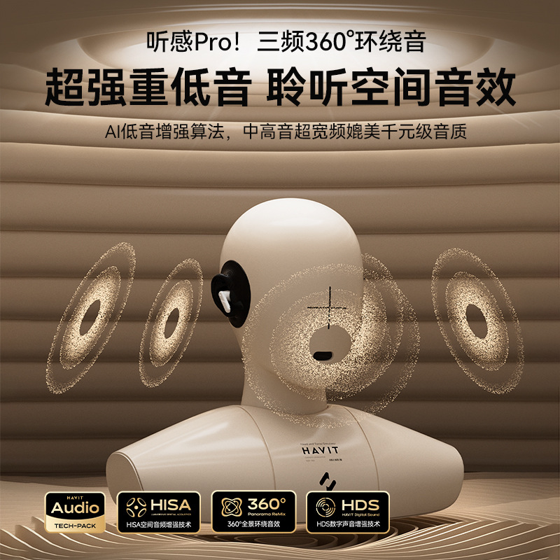 havit New TW888 Bluetooth 6.0 Earphones Wireless Semi-in-ear Call Noise Cancellation Bass Game Low Latency