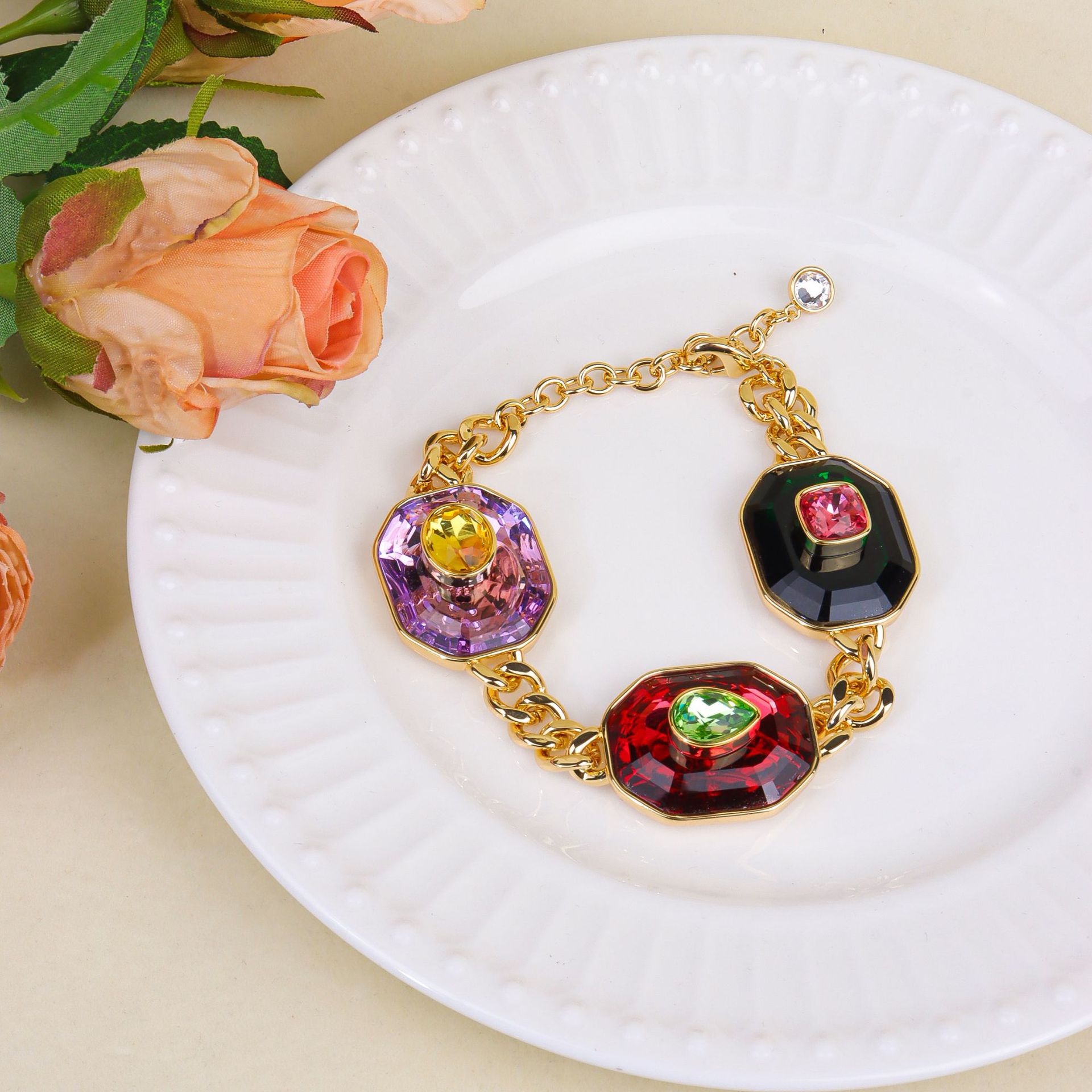 New crystal necklace for women bracelet colorful dopamine earring set accessories