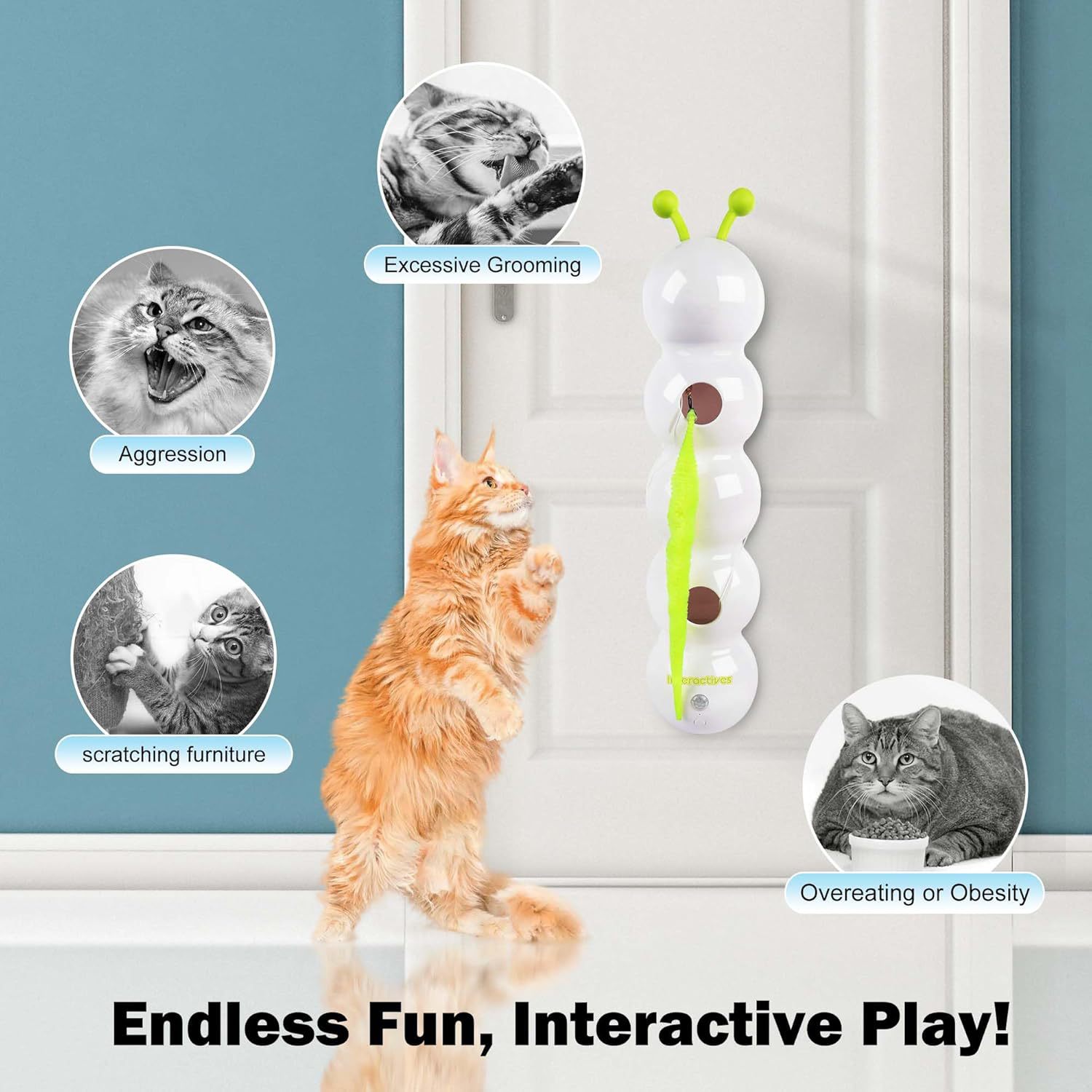 afp Electric Feather Tail Cat Teaser Toy Bug Chase Fun Suction Cup Teaser Self-entertainment Relieve Boredom Whack-a-mole