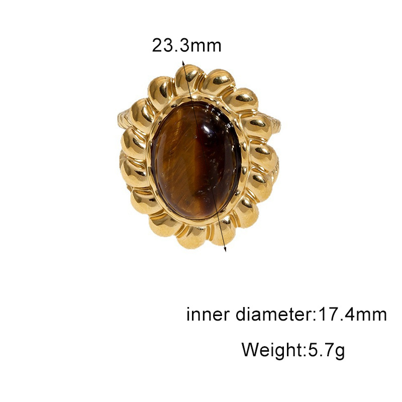 Titanium steel open ring 18k gold stainless steel tiger eye stone hand jewelry