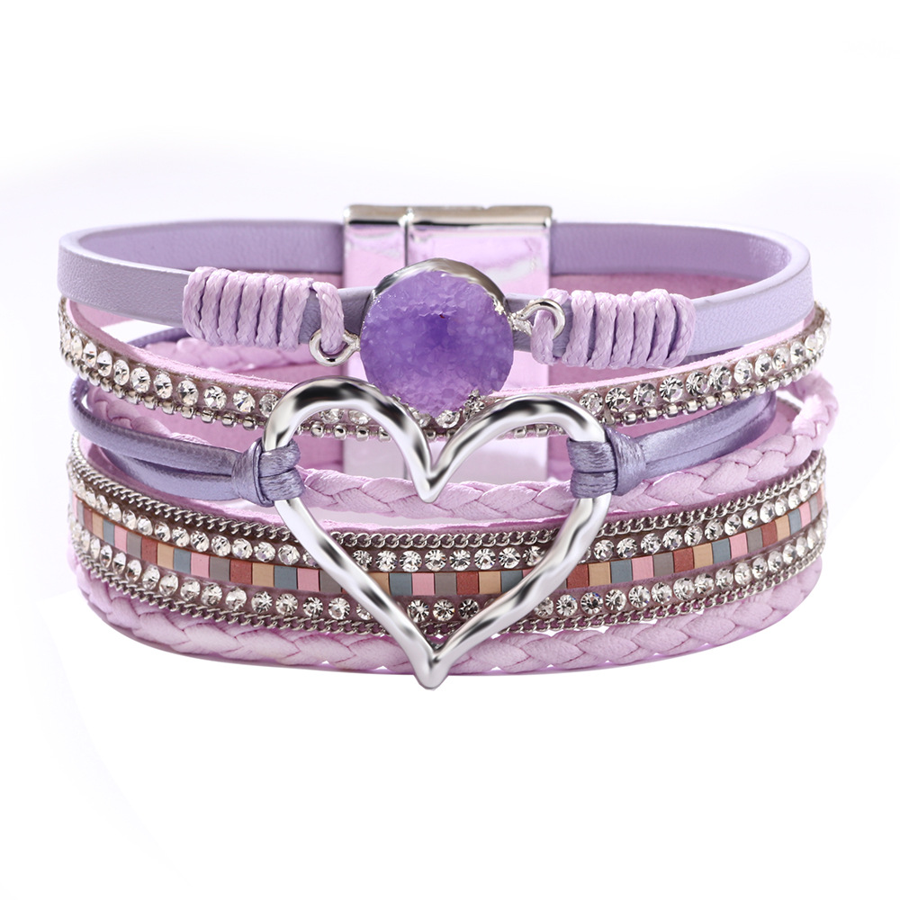 Bohemian Cross Bracelet with Micro Rhinestones Magnetic Buckle PU Leather Bracelet