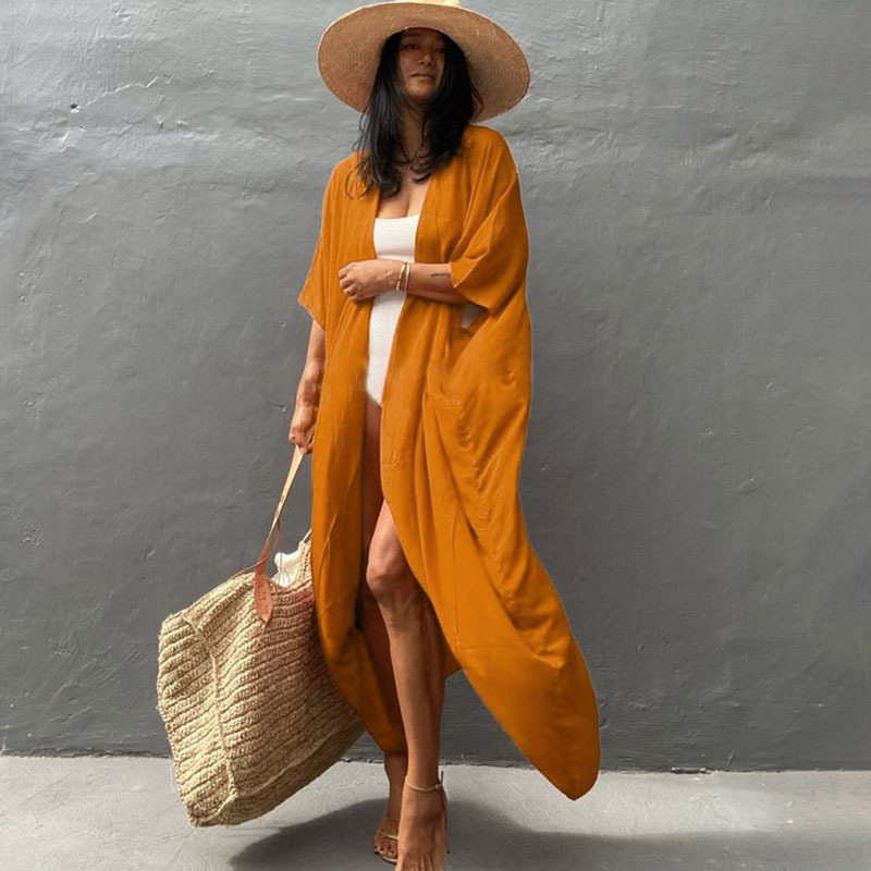 New Dense Rayon Sun Protection Cardigan Bikini Cover Up Swimsuit Outer Sun Protection Seaside Vacation Dress Women