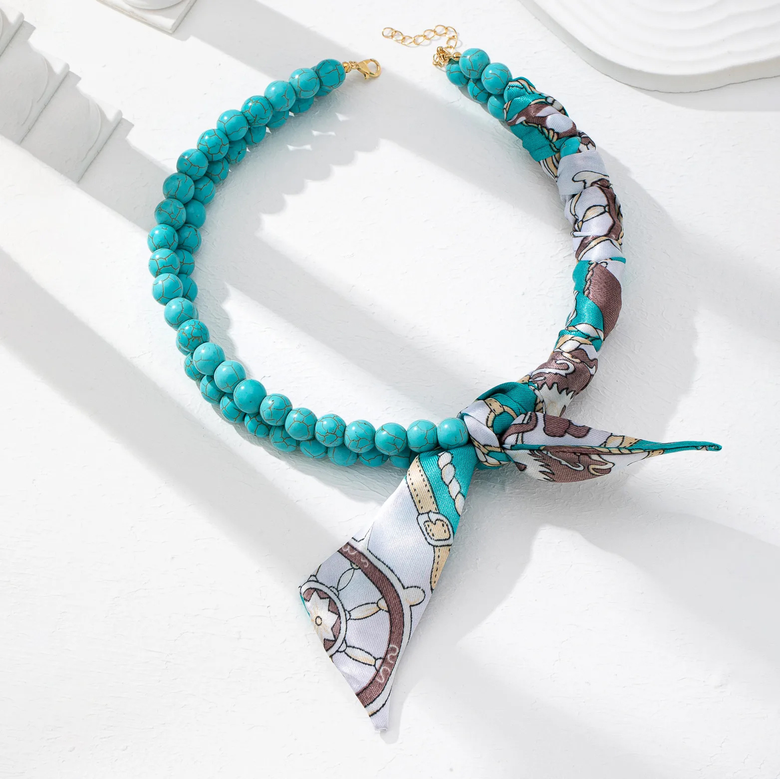 Qingdao Daiwei Accessories 1 Piece Beaded Collar Silk Scarf Necklace, Women's Leopard Print Fabric Silk Scarf Necklace