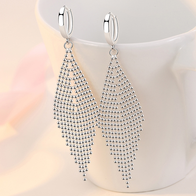 Bead curtain earrings, water drop wheat earrings, long tassel earrings