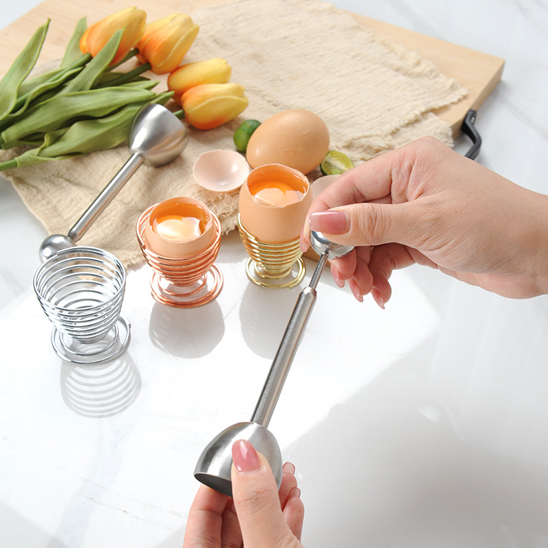 304 Stainless Steel Spring Egg Opener Egg Holder Set Elastic Egg Cracker Household Egg Opener