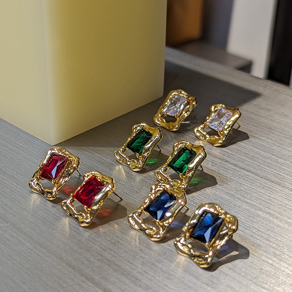 High-Sensitivity Colored Glass Geometric Rectangular Hollow Earrings