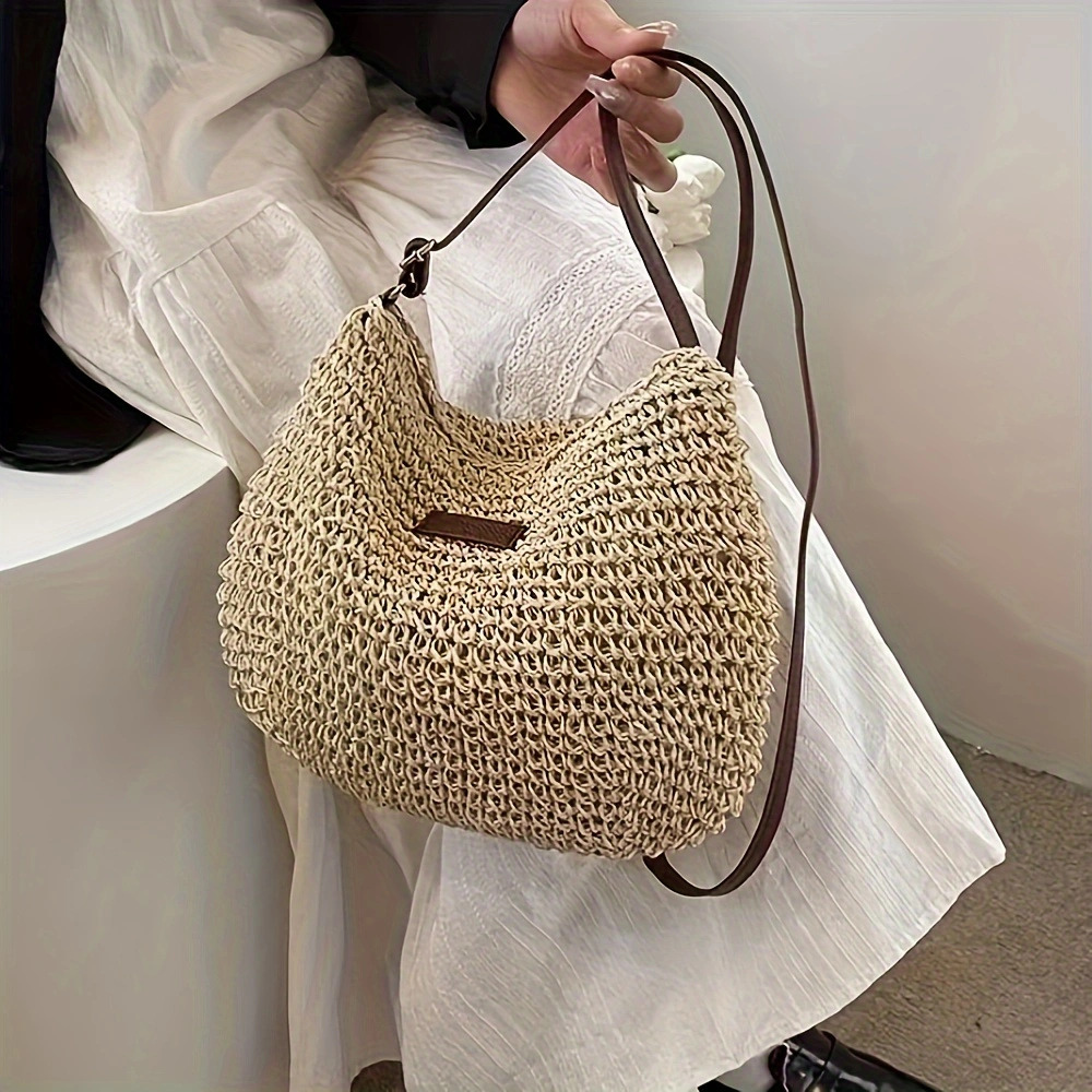 Summer Large Capacity Single Shoulder Straw Woven Bag New Handwoven Crossbody Bag Women's Vacation Beach Bag