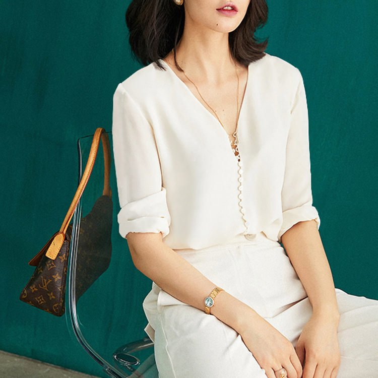 2026 Early Autumn S336 19 Momme Silk Stretch Satin Solid Color Shirt Top Women