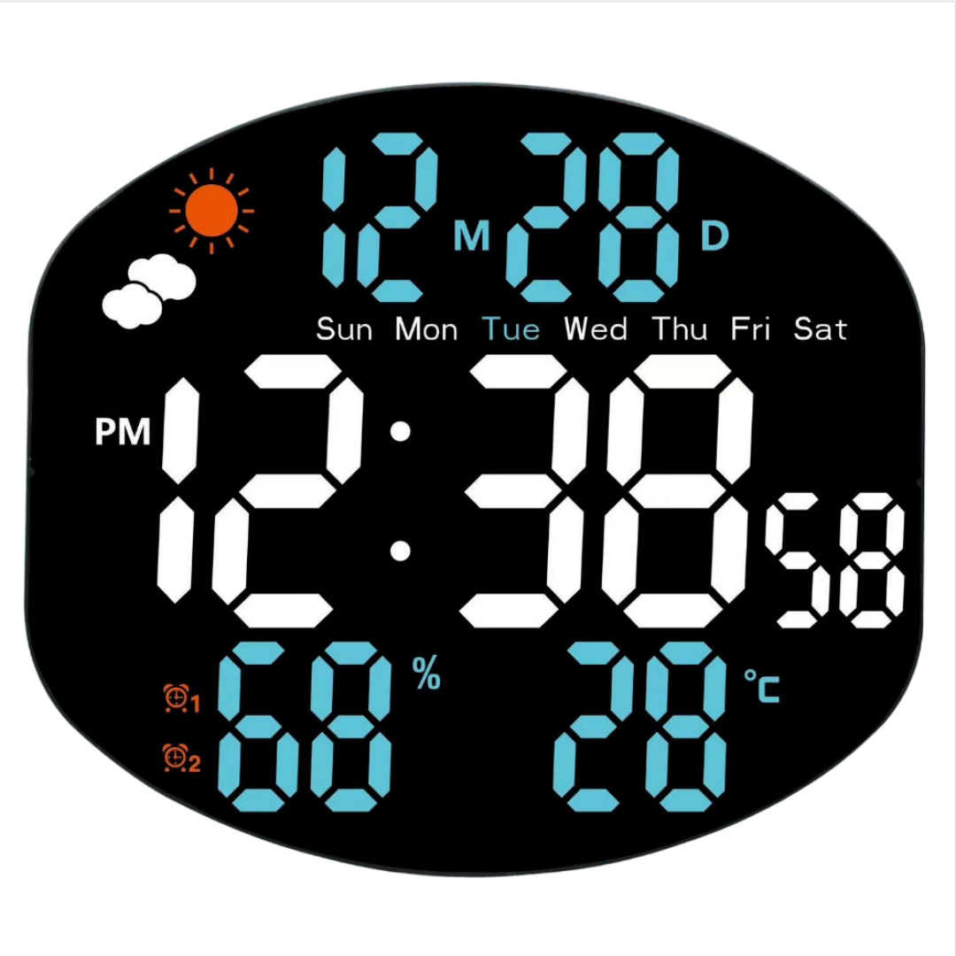 10-inch Round Large Screen Digital Electronic Clock Remote Control LED Alarm Clock Display Weather Temperature Humidity Calendar Wall Clock