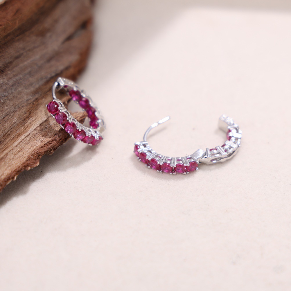 Red Corundum Spinel Zirconia Earrings Synthetic Colorful Gemstone Light Blue Topaz Circle Ear Cuff Women's