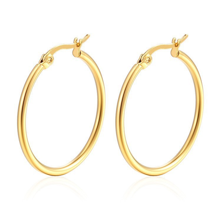Gold stainless steel small earrings, titanium steel round wire ear clips, simple exaggerated earrings geometric
