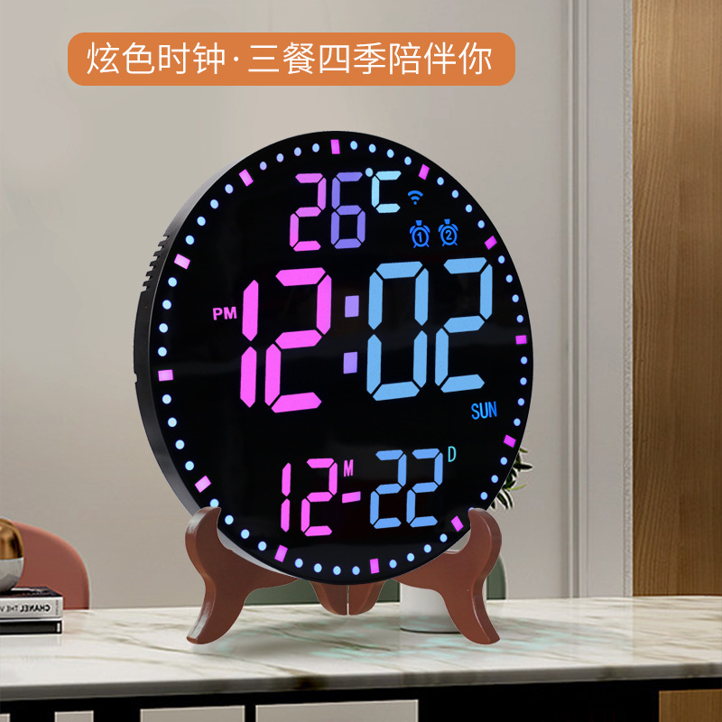 Study Room WiFi Wall Clock RGB Electronic Perpetual Calendar Wall Clock Bathroom Living Room Digital Clock APP Smart Control Alarm Clock