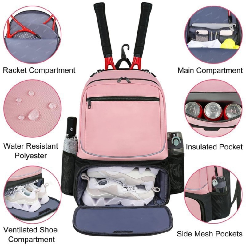 Waterproof Outdoor Sports Tennis Racket Bag Large Capacity Multifunctional Backpack Independent Shoe Compartment Badminton Bag