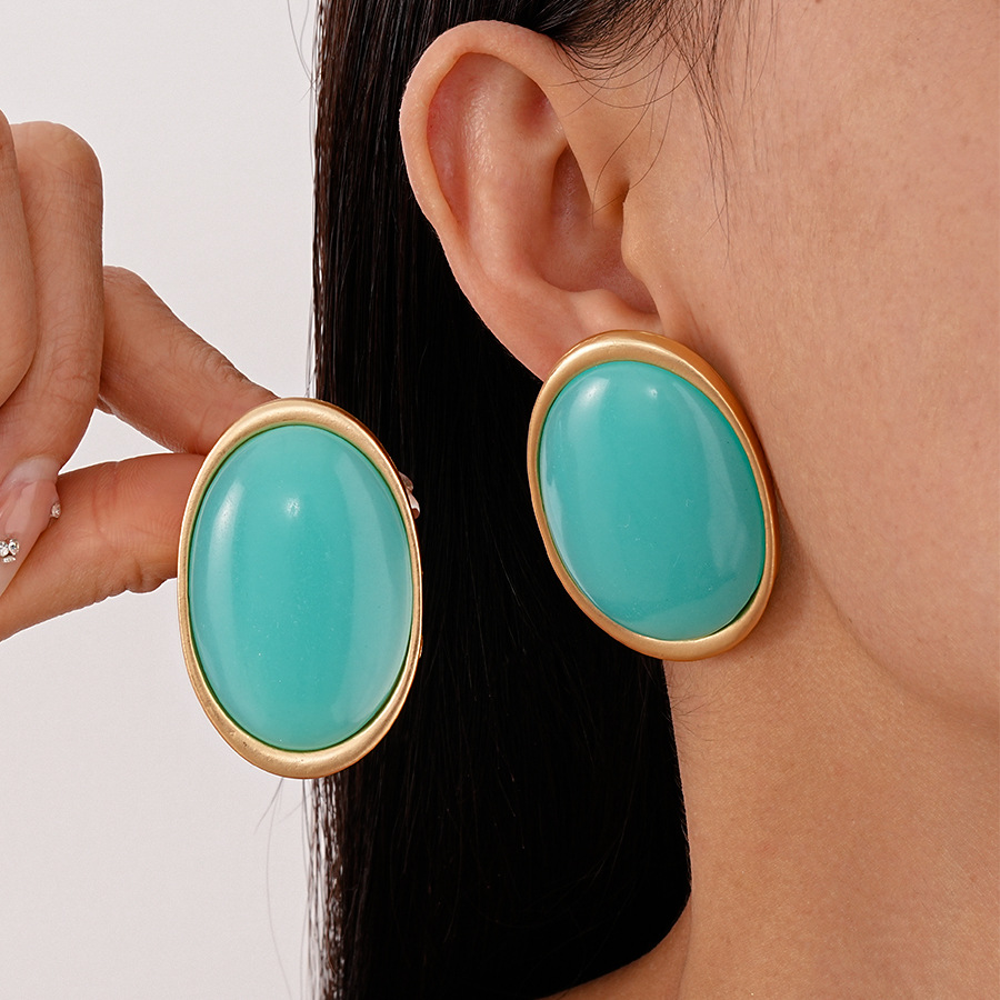 Simple Resin Oval Geometric Silver Needle Earrings Exaggerated Earrings for Women