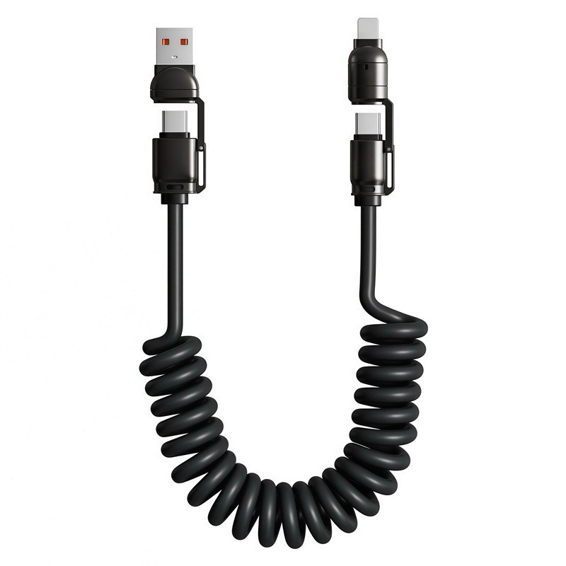 New Rocket 240W Fast Charging 4-in-1 Data Cable Car Spring Cable Universal