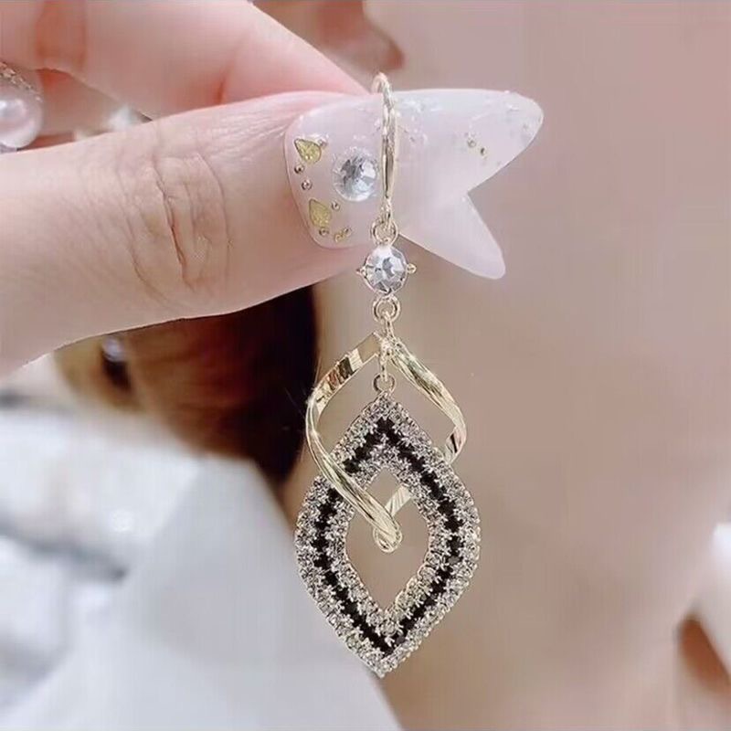 Double layer geometric rhombus earrings women new ear hook ear accessories