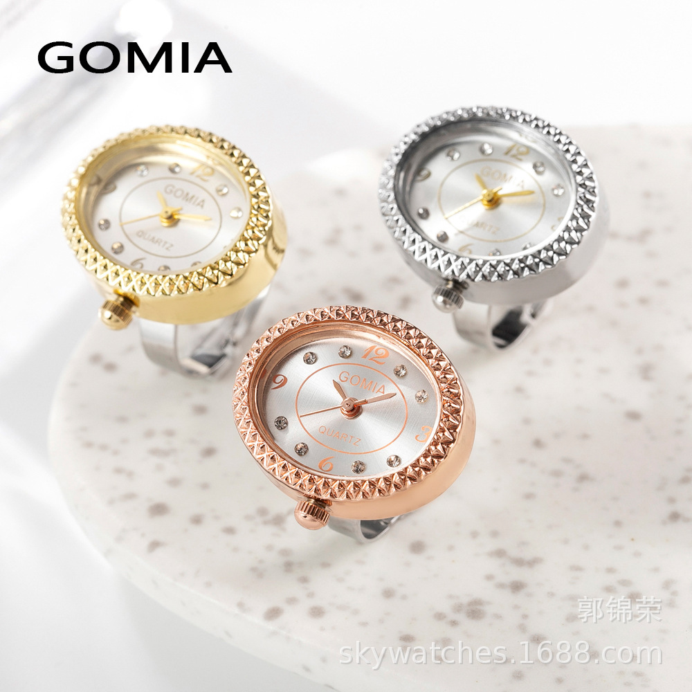 GOMIA New Ring Watch Adjustable Size Open Ring Oval Rhinestone Real Watch Small Watch