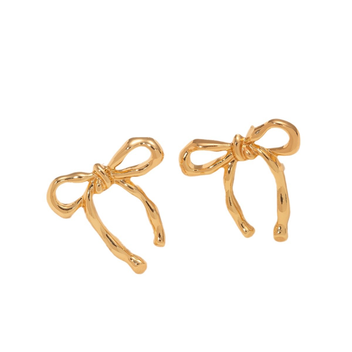 Gold bow ear studs for women minimalist smooth surface earrings