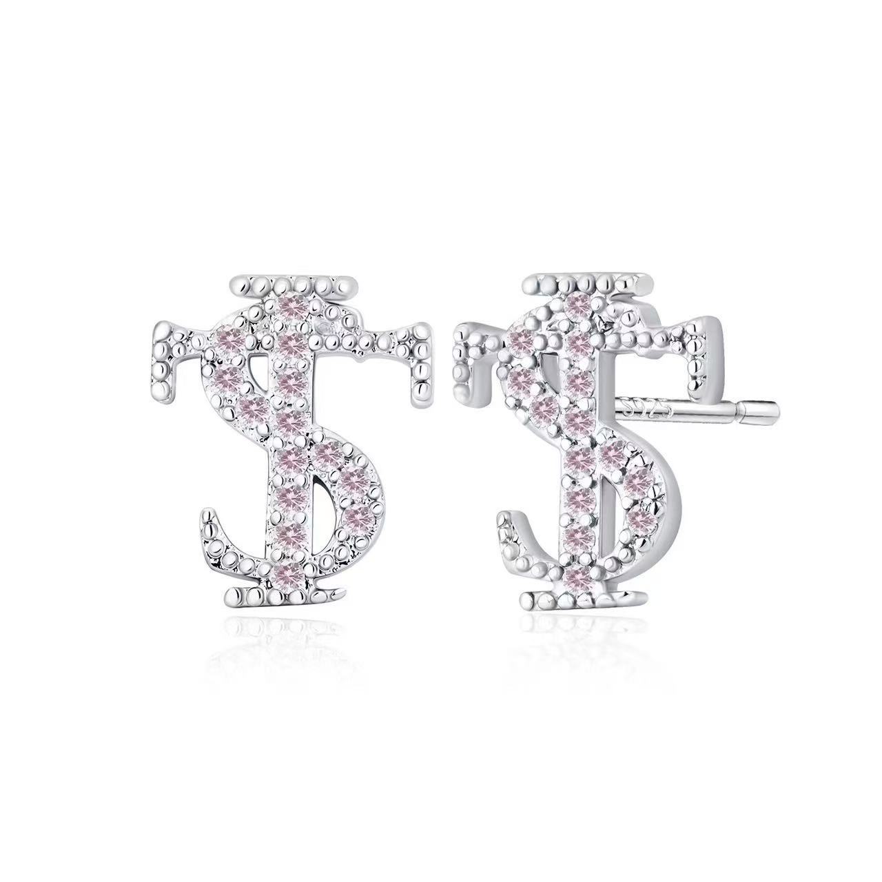 New Hip-Hop Style STK Letter Full Diamond Ear Studs American Street Men's Women's Ear Accessories