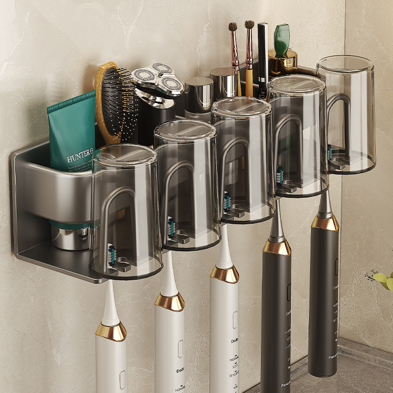 Toothbrush holder electric toothbrush holder wall-mounted no-drilling mouthwash cup storage rack bathroom family set