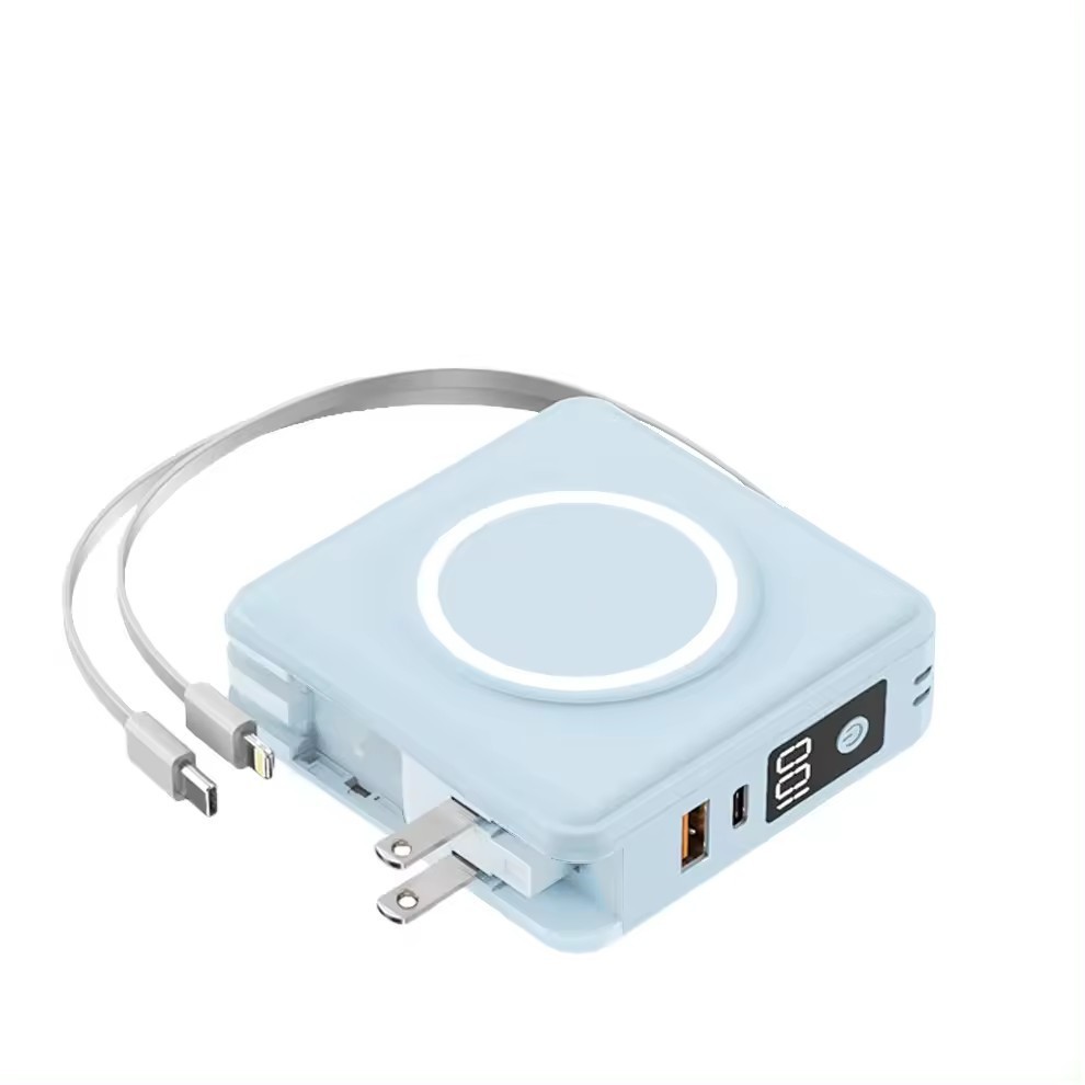 All-in-one plug fast charging wireless magnetic charging power bank PD20W dual cable 15000MA