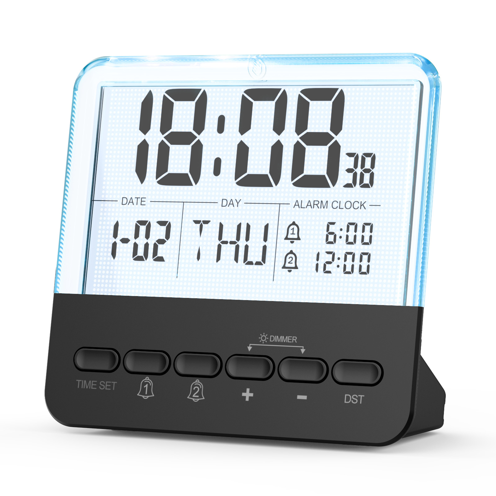 New Transparent Glass Clock LCD Seven-Color Changing Night Light Electronic Alarm Clock Large Screen Bedroom Bedside Clock