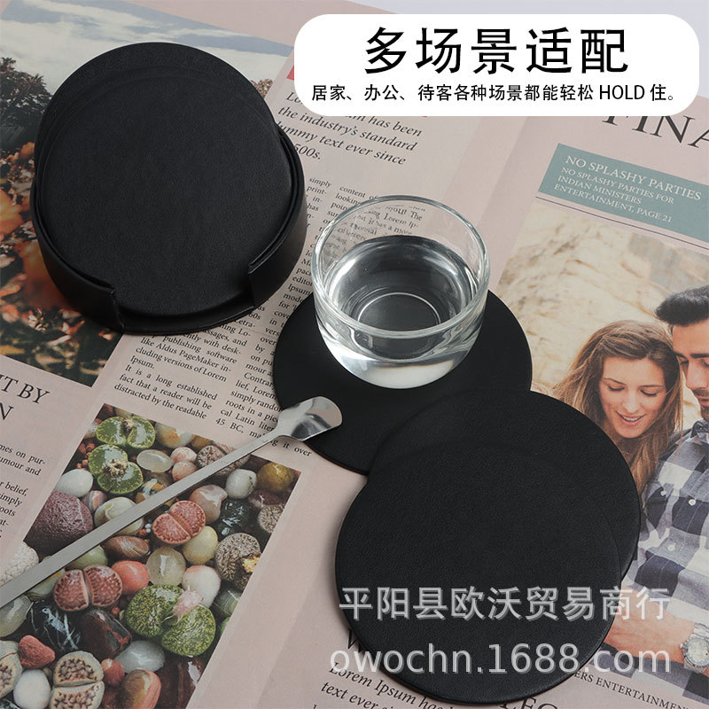 10CM wired leather round PU tea set heat insulation pad leather coaster logo
