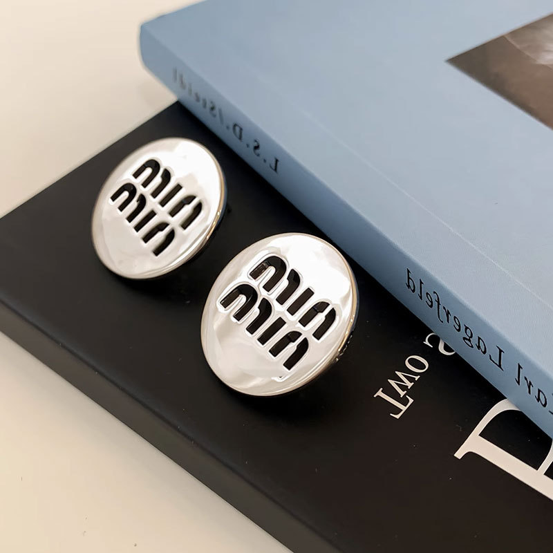 Niche metal circular hollow letter ear stud earrings simple ear accessory women
