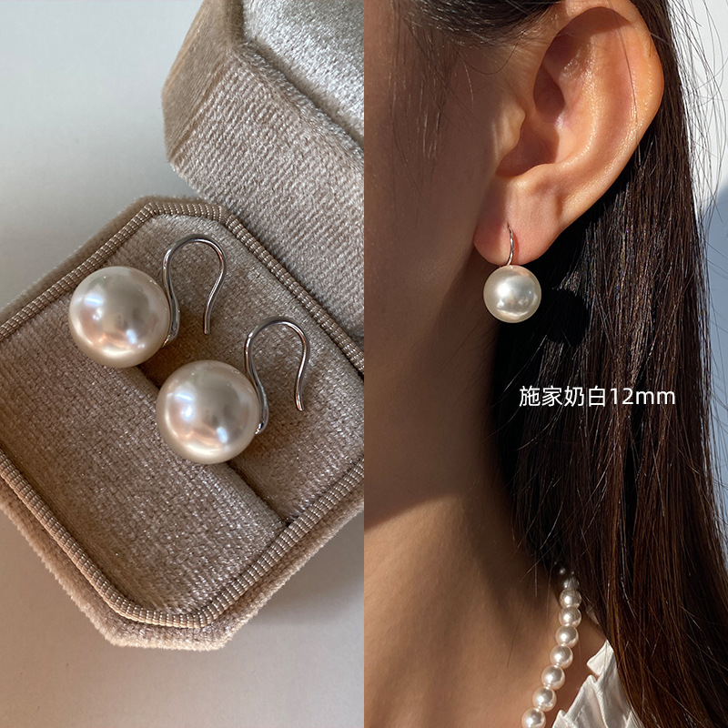 925银 · 施家奶白-12MM【S925银-银色耳钩】
