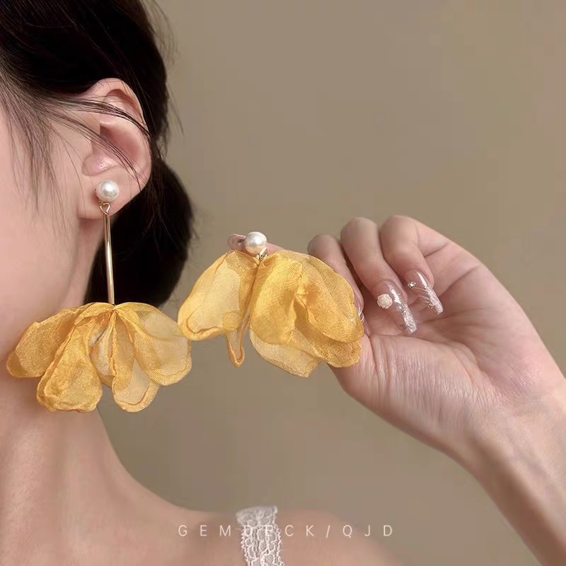 Golden autumn osmanthus long tassel flower forest sweet earrings ear hooks mosquito coil ear cuffs women