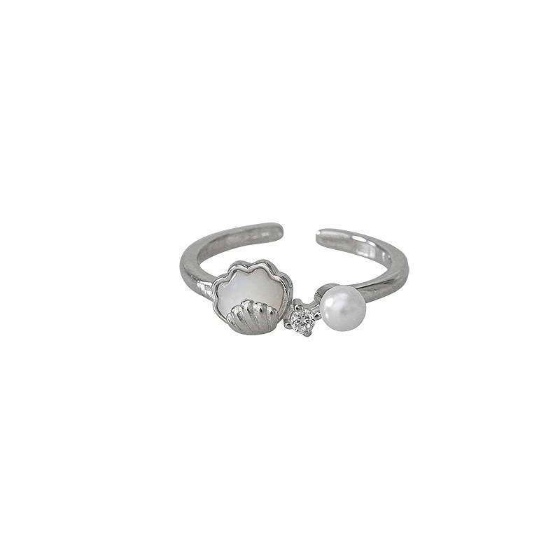 INS Niche Open Smile Pearl Smile Ring for Women Simple Stacking Knuckle Ring Pinky Ring