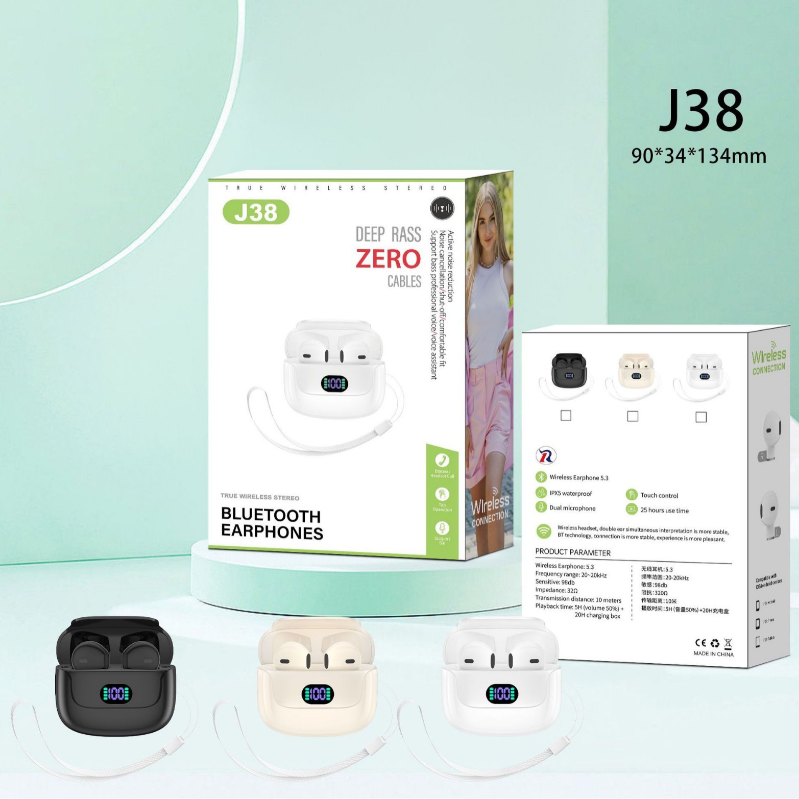 J8 Bluetooth earphone J series wireless earphone J5 HD sound quality digital display J23 transparent case J38 couple J15