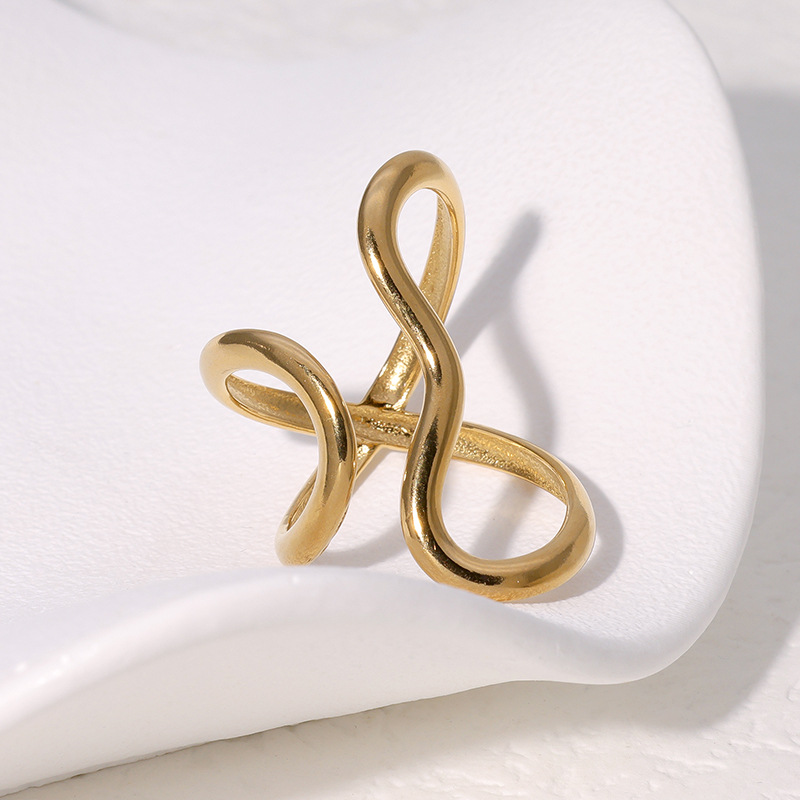Smooth irregular line index finger ring exaggerated simple stainless steel open ring