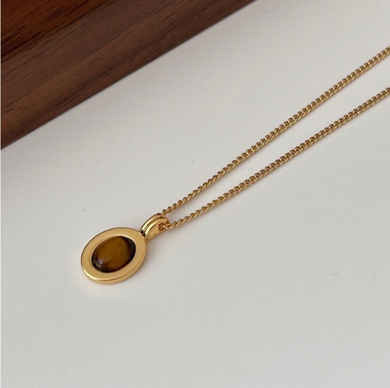 Tiger eye stone mother-of-pearl agate natural bead necklace for women new Chinese-style sweater chain