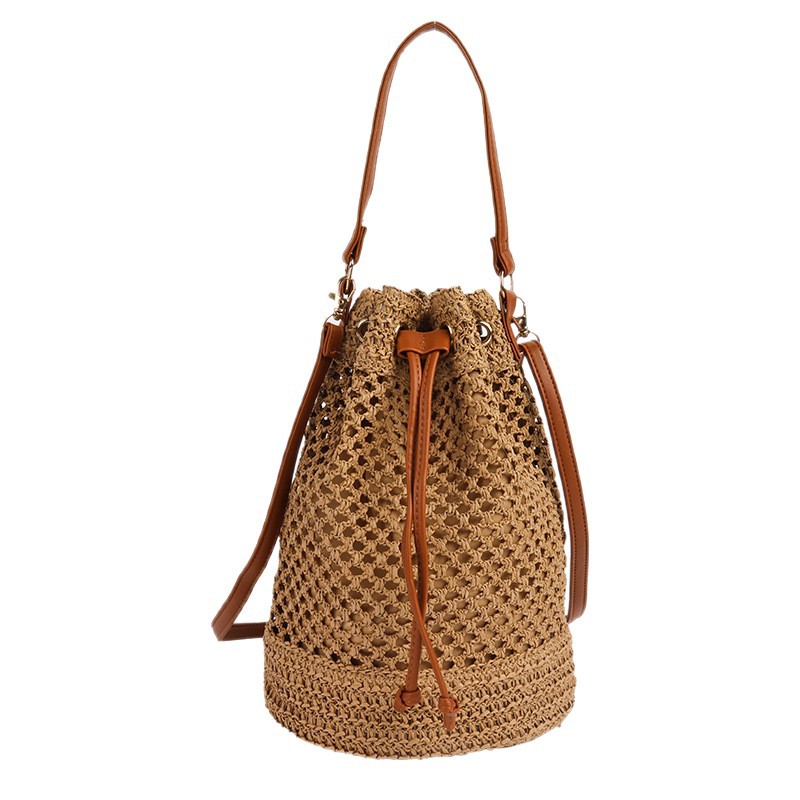 New Straw Bag Handwoven Bag Large Capacity Bucket Bag Vacation Beach Bag Crossbody Tote Bag Women's