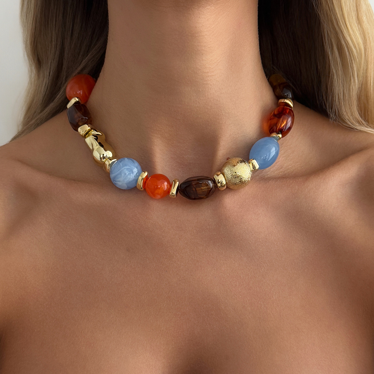 Jewelry Merad style colored resin bead necklace irregular CCB锁骨项饰
