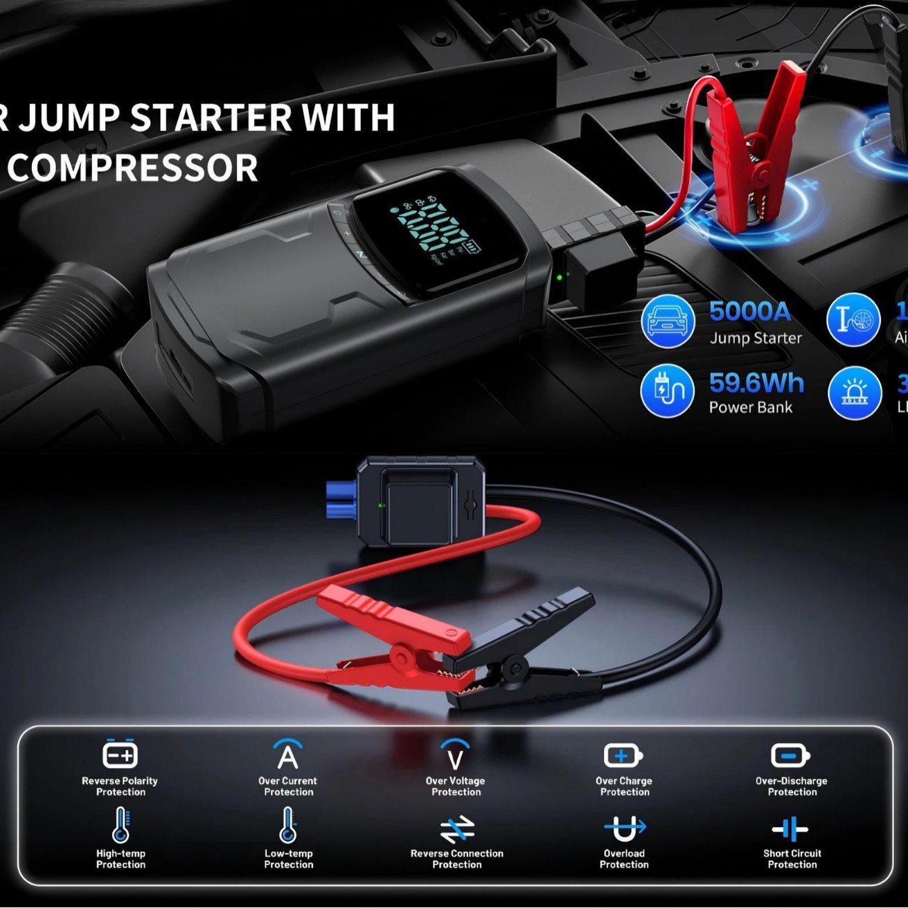 Car Emergency Start Power Supply Vehicle-Mounted Inflator Pump Integrated Machine Multi-Function Large Capacity Jump Starter