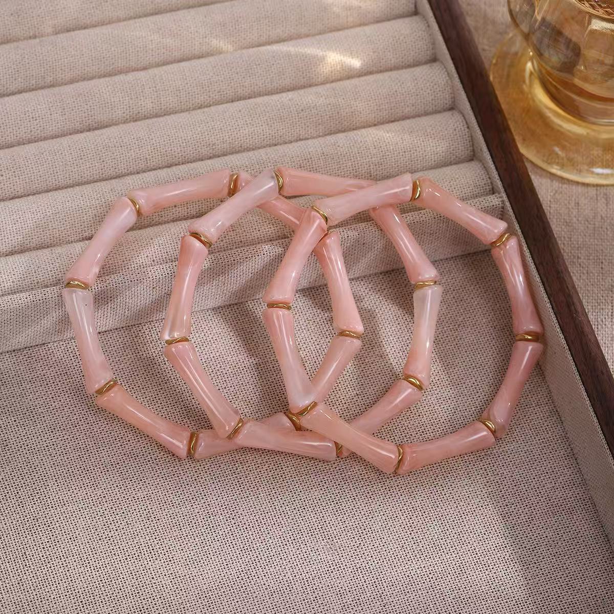 Acrylic Curved Tube Bracelet Stacking Elastic Beaded Bamboo Tube Bracelet