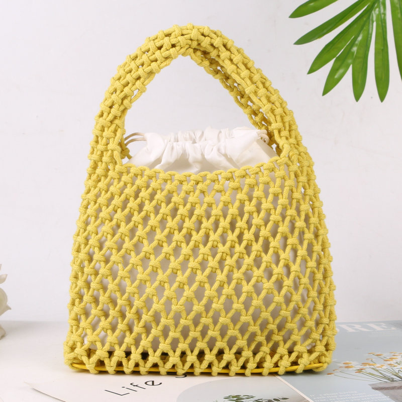 Daily simple cotton mesh handbag, hollow woven handbag, fresh colorful woven handbag