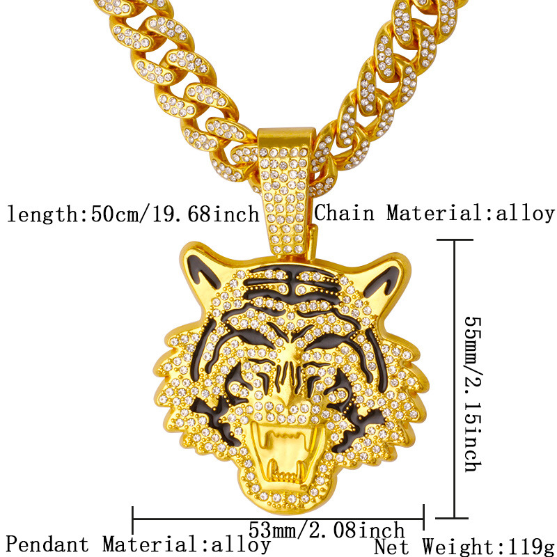 金色扁老虎头吊坠项链