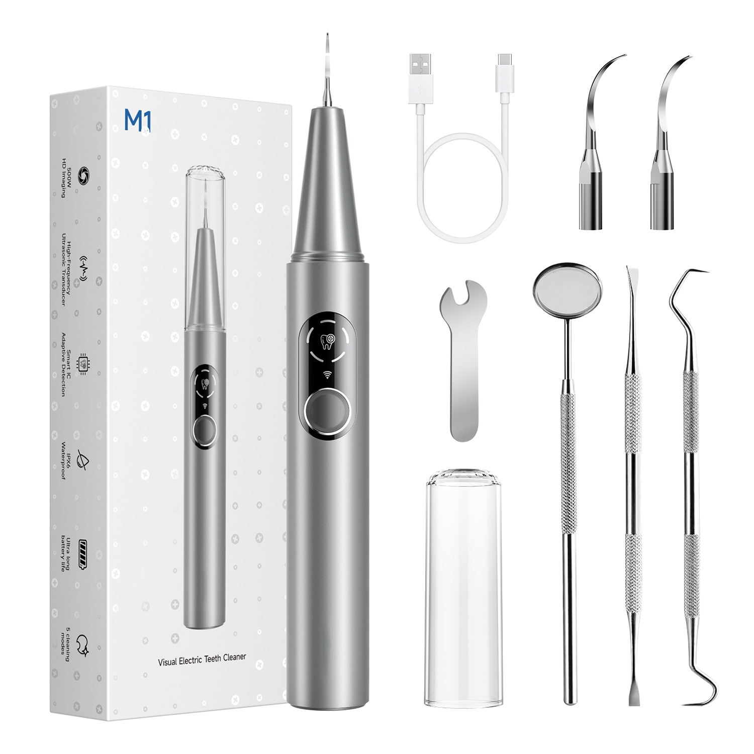 Yue'er Wanwan visual ultrasonic tooth cleaner, home tooth cleaner, removes tartar, braces stains, calculus