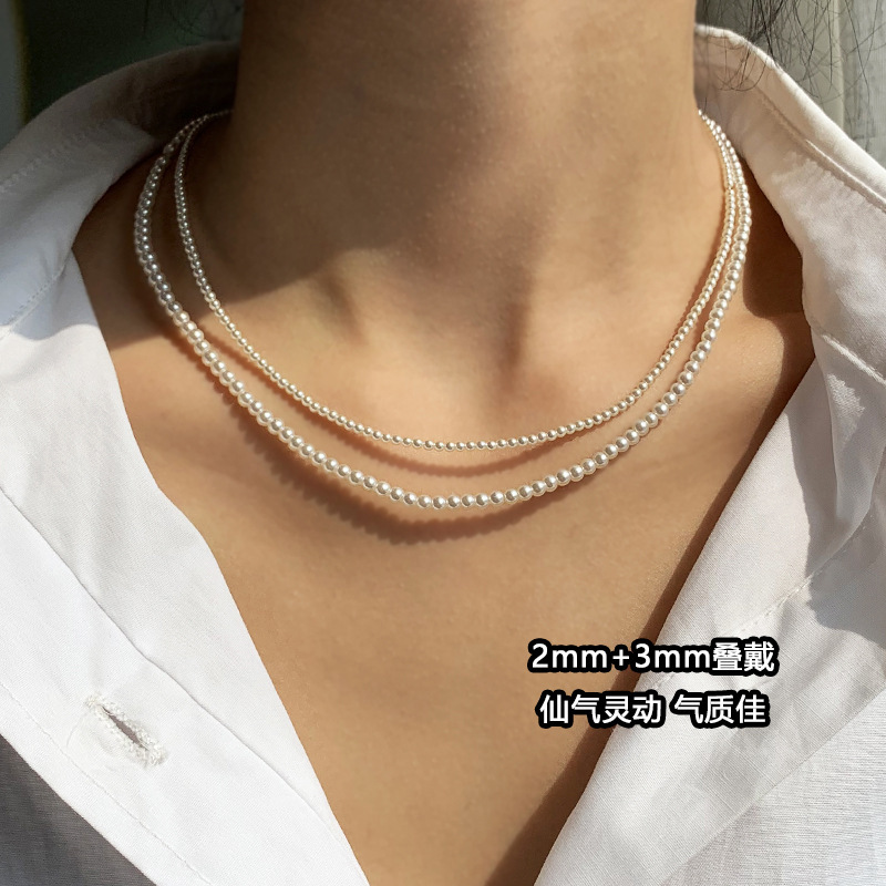 Austrian imported strong light ultra-fine milky pearl necklace women's simple clavicle chain niche neck chain women