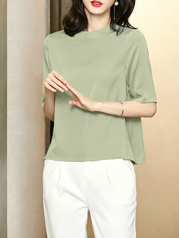 2026 Summer New S311 Half Sleeve Blouse 19 Momme Silk Stretch Satin Five-Quarter Sleeve Shirt Women